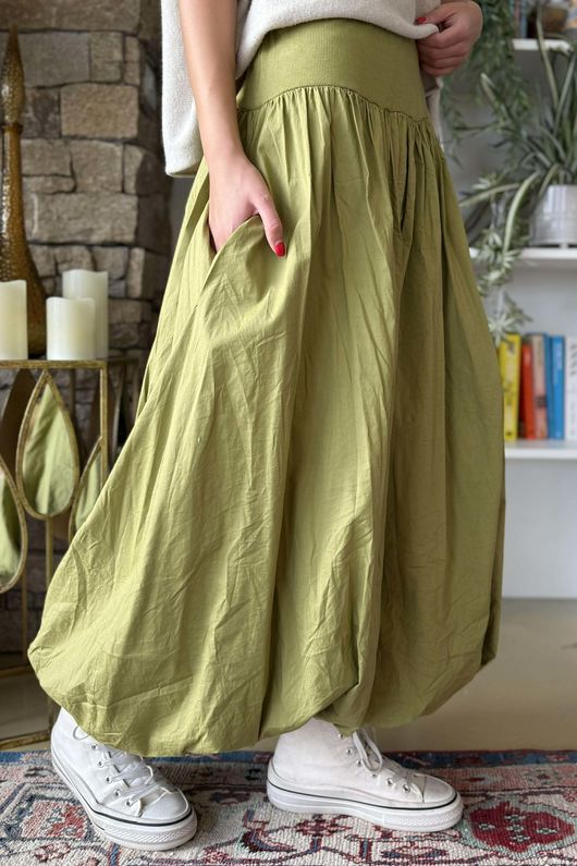 Paloma Bubble Hem Midi Skirt Olive